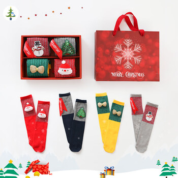 婉芹圣诞袜子女中筒袜本命年子袜红侣圣诞节礼盒棉袜长筒男袜圣诞圆头