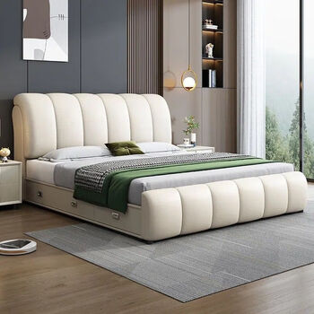 顾欢意式轻奢床头软包极简皮艺床双人1.8米主卧室1.