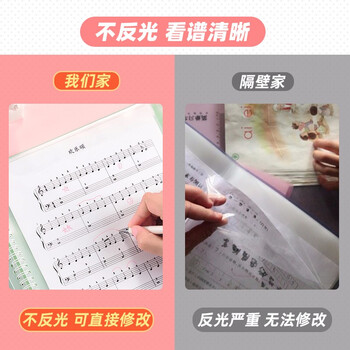 天色莫兰迪乐谱夹A4/40页可书写资料册琴谱夹钢琴文件夹 吉他古筝谱夹子不反光 TS-1650 薄荷绿