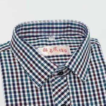 往柚老粗布衬衫男纯棉长袖衬衣男士全棉衬衫中老年四季格子男装上衣
