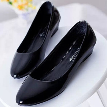 新款2021春秋女单鞋尖头坡跟高跟职业上班学生皮鞋女黑工作鞋女鞋黑色