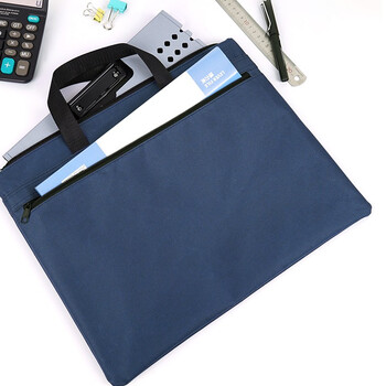 西玛（SIMAA）双层事务包拉链袋 手提商务会议包公文包 文件资料收纳包办公用品蓝色6714