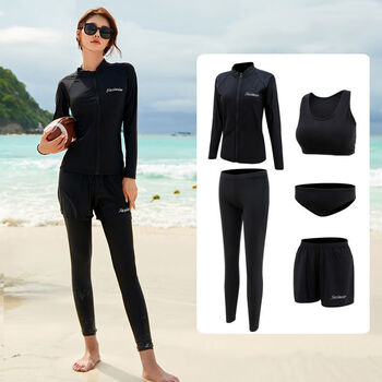 思湄泳衣女夏分体保守长袖潜水服长袖浮潜防嗮速干韩国水母衣套装2029