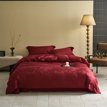 结婚四件套纯棉轻奢纯色床上用品新疆长绒棉红色婚庆被套床单全棉蝶恋