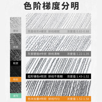 米娅炭笔美术生专用素描铅笔软碳笔速写笔特软全碳艺术家系列绘画联考状元黑色炭笔工具套装M系速写10支/盒 速写 马克笔绘画