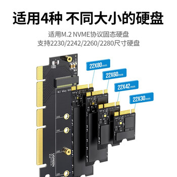 绿联PCIe转M.2 NVMe拓展PCIe4.0×4转接卡兼容PCIe4.0/3.0适用台式主机电脑机箱x4/x8/x16SSD固态硬盘