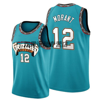 滕讯体育nba全明星灰熊莫兰特刺绣球衣12号morant篮球城市复古球衣