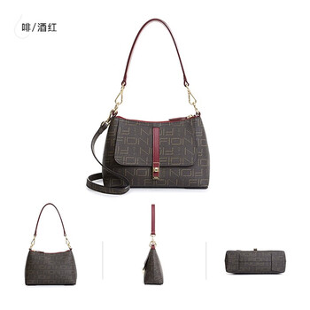 菲安妮我女包2022新款印花单肩斜挎包包女faafirh002我枣红色