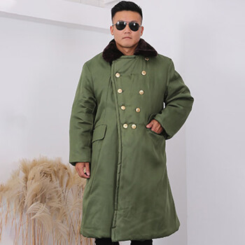 警辅服装棉袄绿色棉大衣男女冬季保暖 加厚防风可脱卸内里保安大衣