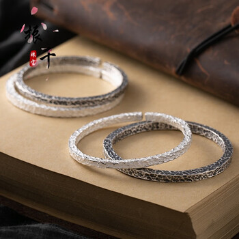 玉满春振千925银复古个性潮流时尚海枯石烂男女士情侣手镯手环素银细