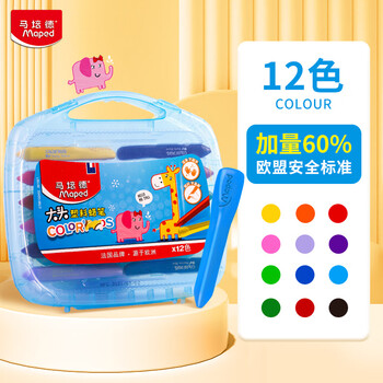 马培德（Maped）儿童大头塑料蜡笔 幼儿学生不脏手绘彩蜡笔 初学美术彩绘涂鸦画笔 861921CH粗杆【12色/塑盒装】