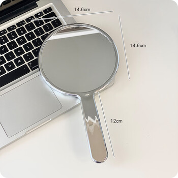 高级感ins风简约学生梳妆镜子补妆镜折叠梳妆镜女银色圆形大号手柄镜