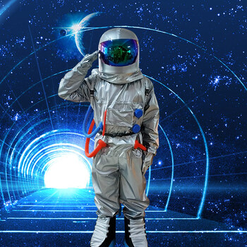 宇航服太空服人偶服装成人宇航员表演道具头套儿童仿真太空服 银色