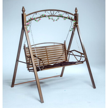 户外铁艺秋千摇椅庭院阳台吊椅室外田园金属吊篮成人吊床升级款金色
