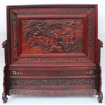 花语隆红木浮雕插屏台屏酸枝木屏风中堂桌面摆件木雕中式工艺品古典座