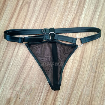 男士网纱透明透视皮革情趣内裤漆皮裤性感丁字裤夫妻房事性趣用品黑色