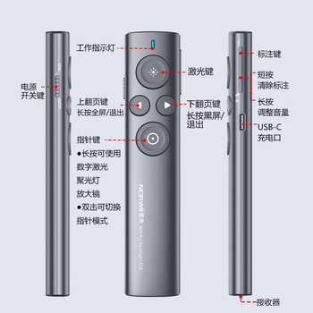 诺为激光笔  PPT翻页笔教师用LED液晶屏放大凸显 物理数字双激光 飞鼠 自带32G优盘 绿光 N95s Pro