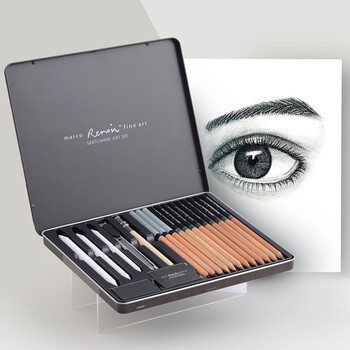 马可（MARCO）素描铅笔炭笔绘图19件套雷诺阿系列专业美术2B/4B/6B/9支绘画工具套装铁盒装300119C美术写生