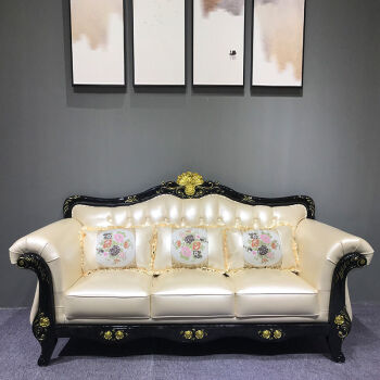 欧式皮沙发123组合皮整装实木雕花客厅大小户型 黑色框架 香槟色 单人