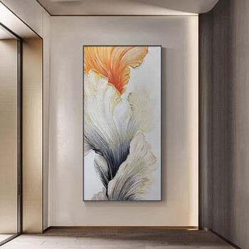 純正な手描きの油絵アメリカの抽象的な装飾画玄関通路の壁画 轻奢手绘抽象油画《金墨流光》大芬村挂画客厅