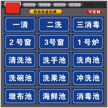 厨房标识牌一清二洗三标牌洗碗池防水标志牌食堂洗菜池标示贴 室外