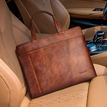 williampolo保罗男士手提包公文包时尚复古牛皮男包大容量横款商务