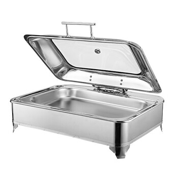 新品圆形不锈钢可透视自助餐炉可电加热保温自助餐玻璃盖液压布菲炉长