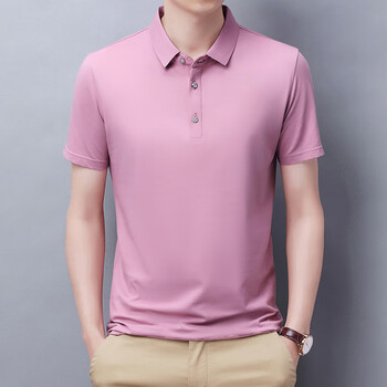 年短袖t恤男士中青年大红色翻领半袖衫爸爸纯p05粉色165m4810590115斤