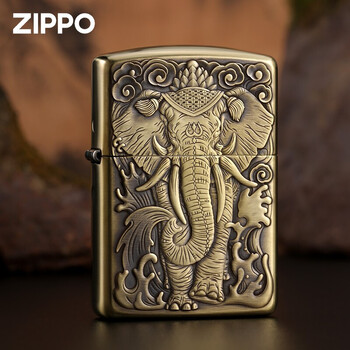 zippo芝宝打火机 金色盔甲机3d浮雕防风煤油男士火机 六牙白象王