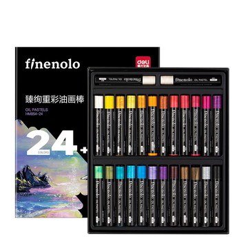 得力（deli）24色圆杆臻绚重彩油画棒(珠光色)专业美术油性色粉棒儿童画画蜡笔套装礼物HM854-24