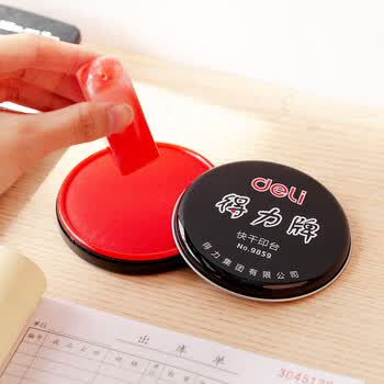 得力（deli）φ89mm金属圆盖财务快干印台印泥 办公用品内径75mm 红色9859