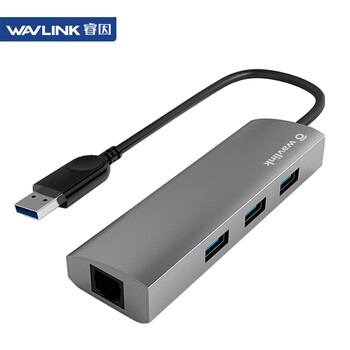 睿因（Wavlink）有线笔记本台式机千兆网卡以太网外置USB3.0扩展HUB3口分线器RJ45网线接口转换器 3031G