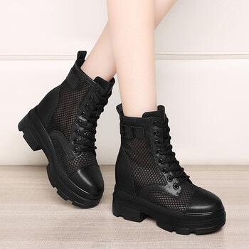 内增高夏天马丁靴女士防水台孔眼网状透气个性高帮时尚休闲性感网纱