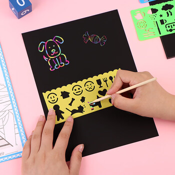 TaTanice儿童刮画纸16K幼儿园炫彩刮刮画彩色小学生刮刮纸挂画纸刮画纸10张美育工具