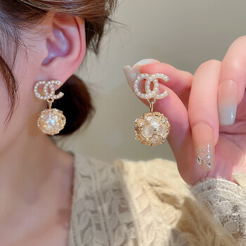 uhfr施华洛世奇锆珍珠耳钉轻奢感耳环2023年新款气质小香风耳饰网红耳