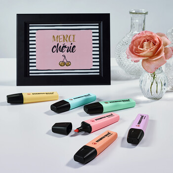 思笔乐（STABILO）马卡龙荧光笔 大容量彩色淡色多彩荧光笔记号笔标记 70/155淡雾紫（单支）