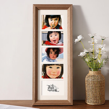 摆台创意5寸三五连挂墙复古色五连18x52cm竖版靠墙实木相框不洗照片
