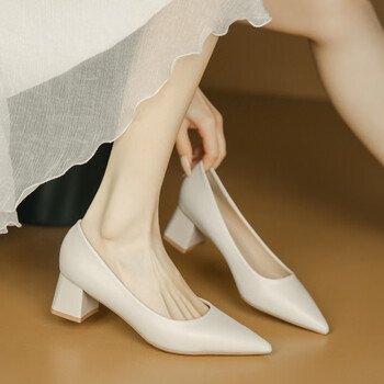 5公分软底工作鞋尖头时尚百搭职业单鞋 米白色 34