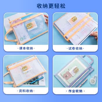 晨光（M&G）文具 学科分类可手提透明文件袋小学生拉链袋作业科目收纳书本袋 双层网纱语数英 ADM945A6