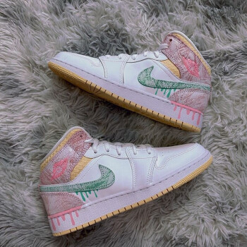 潮耐克女鞋nikeairjordan1中帮aj1熊猫樱花粉芝加哥运动鞋休闲板鞋