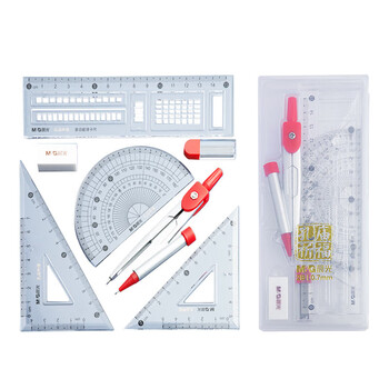 晨光（M&G）自动铅尺规(圆规+2B替芯+橡皮+4件套尺)含涂卡尺波浪尺七件套ACS908D2 1套装
