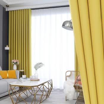 定型垂感自然窗帘 柠檬黄 6米布一套/双开(窗宽2