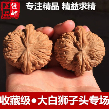 文玩堂：闷尖白獅子頭（46mm）無修整 文玩核桃满天星核桃一物一图狮子