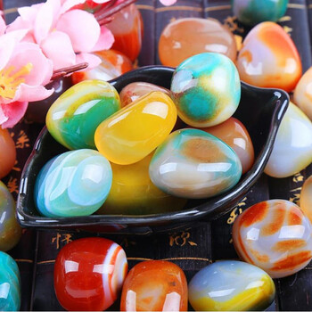 七彩石头圆形石头雨花石大的造景五彩石美丽小石头彩砂混色 圆形3-5