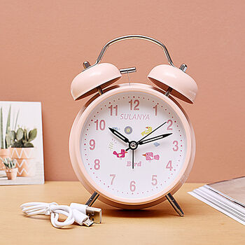 闹钟静音床头简约创意学生卡通闹铃时钟多功能金属儿童夜光小闹表小鸟