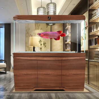 7s窈窕鱼缸客厅小型水族箱底过滤红木色中式木纹免换水超白玻璃自循环