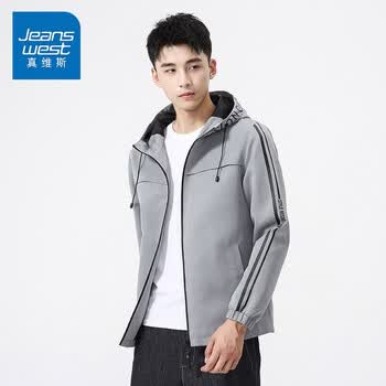 真维斯jeanswest夹克男2022春季舒适柔软潮流连帽外套男时尚休闲男士