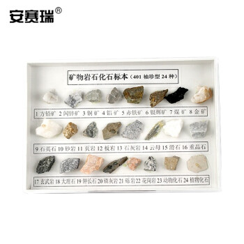 安赛瑞 矿物岩石标本（24种）科学地理配套石头矿石 科普展示教学仪器教具 初高中实验器材 601364