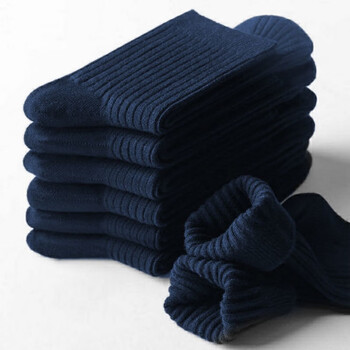 袜子男女袜男双针中长筒棉商务男防臭吸汗男袜秋冬厚双针藏青色5双