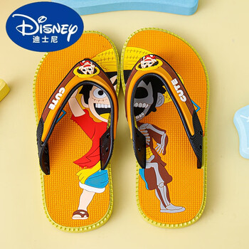 迪士尼儿童人字拖男童防滑外穿夹脚户外沙滩鞋居家用海贼王男孩拖鞋